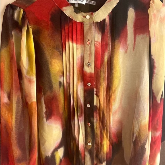 Calvin Klein women’s multi colored blouse button down. - Picture 1 of 3